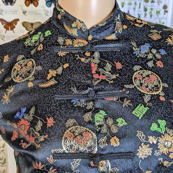 Vintage Frederick's of Hollywood Cheongsam Jacket Floral Brocade Metallic 6 - Picture 6 of 12